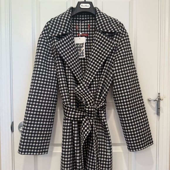 SOLD! NWOT Max Mara Studio Label-cut Alcade Check-Print Wool Wrap Coat Fall - Picture 11 of 17